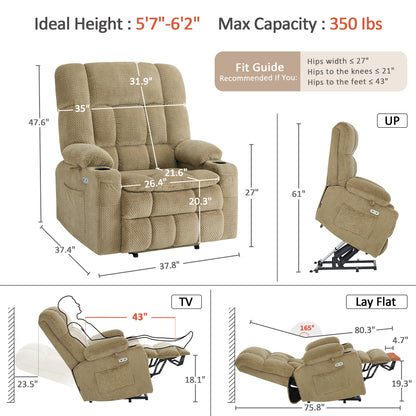 Dual Motor Power Lift Recliner Chair for Elderly, Massage and Heat, Lay Flat for Sleeping, Fabric 7890|7893|7896|R7897|R7891|R7894