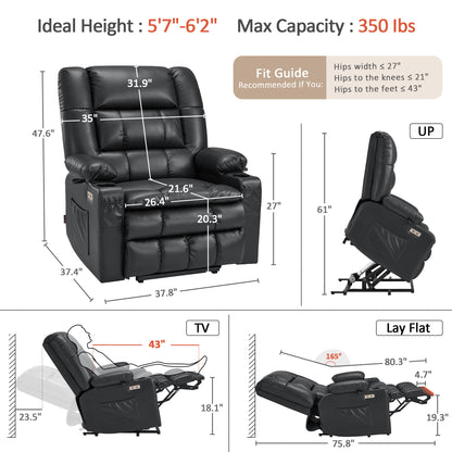Dual Motor Power Lift Recliner Chair, Massage and Heat, Lay Flat for Sleeping, Faux Leather 7890|7893|7896|R7891|R7897|R7894