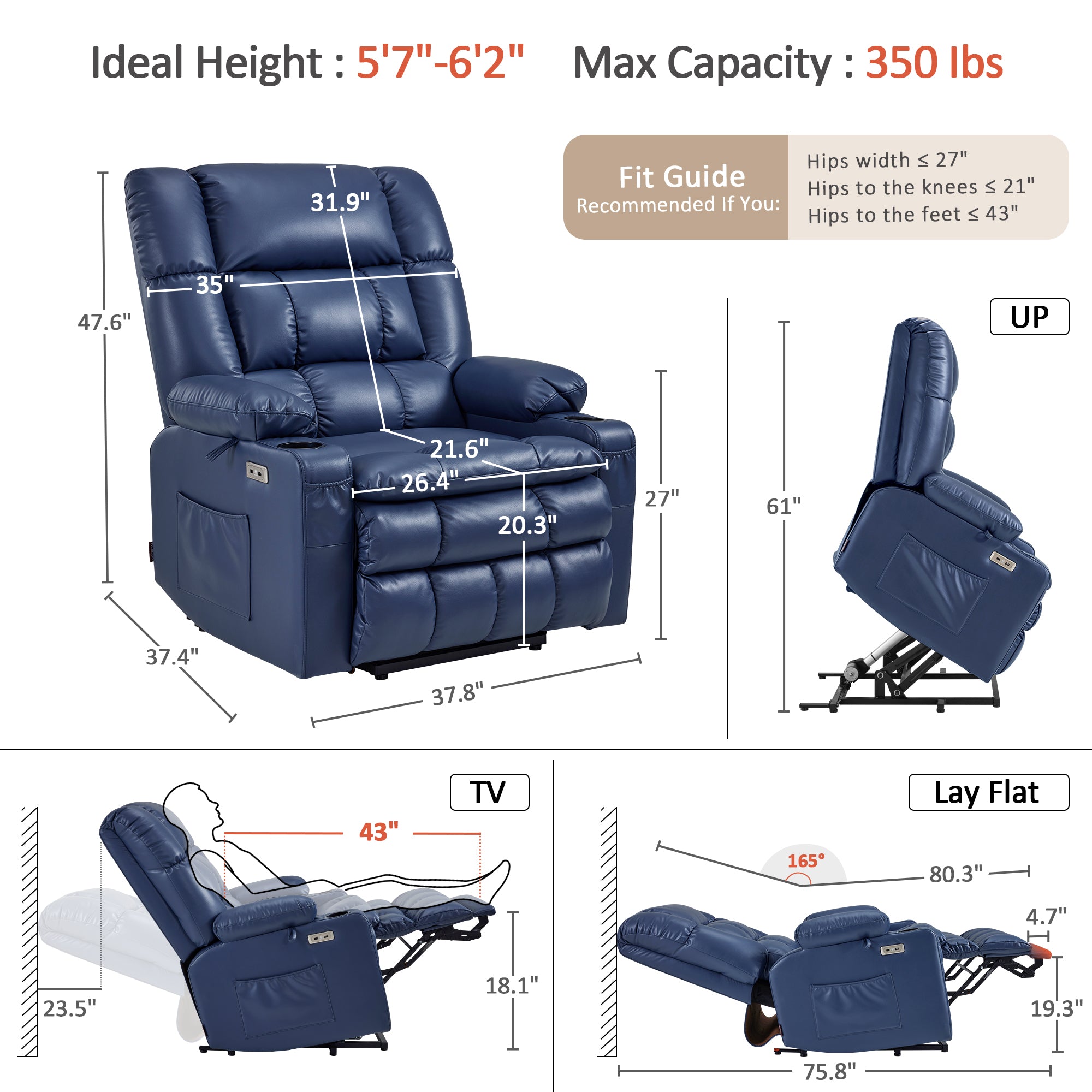 Dual Motor Power Lift Recliner Chair, Massage and Heat, Lay Flat for Sleeping, Faux Leather 7890|7893|7896|R7891|R7897|R7894