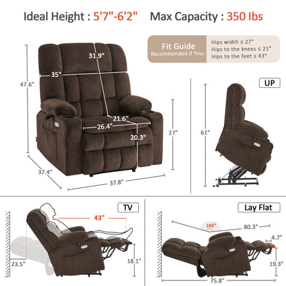 Dual Motor Power Lift Recliner Chair for Elderly, Massage and Heat, Lay Flat for Sleeping, Fabric 7890|7893|7896|R7897|R7891|R7894