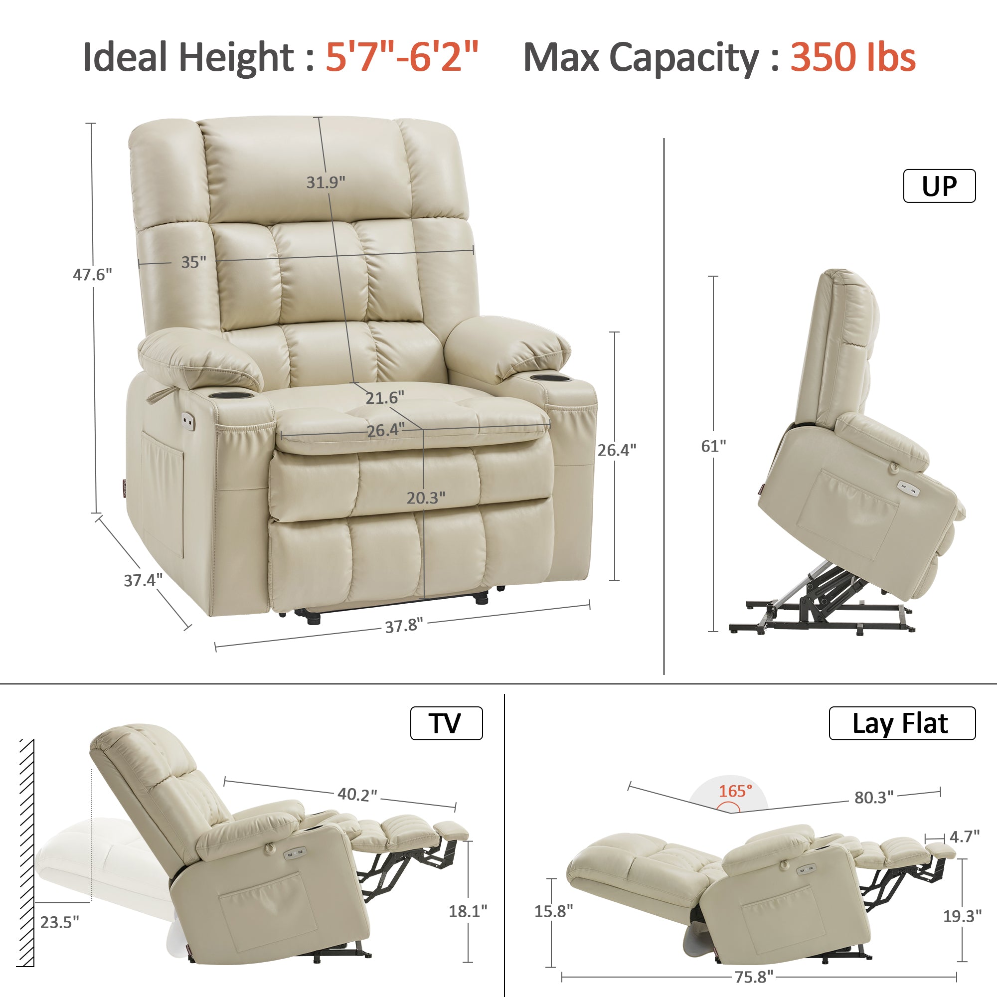 Dual Motor Power Lift Recliner Chair, Massage and Heat, Lay Flat for Sleeping, Faux Leather 7890|7893|7896|R7891|R7897|R7894