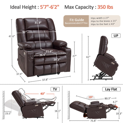 Dual Motor Power Lift Recliner Chair, Massage and Heat, Lay Flat for Sleeping, Faux Leather 7890|7893|7896|R7891|R7897|R7894