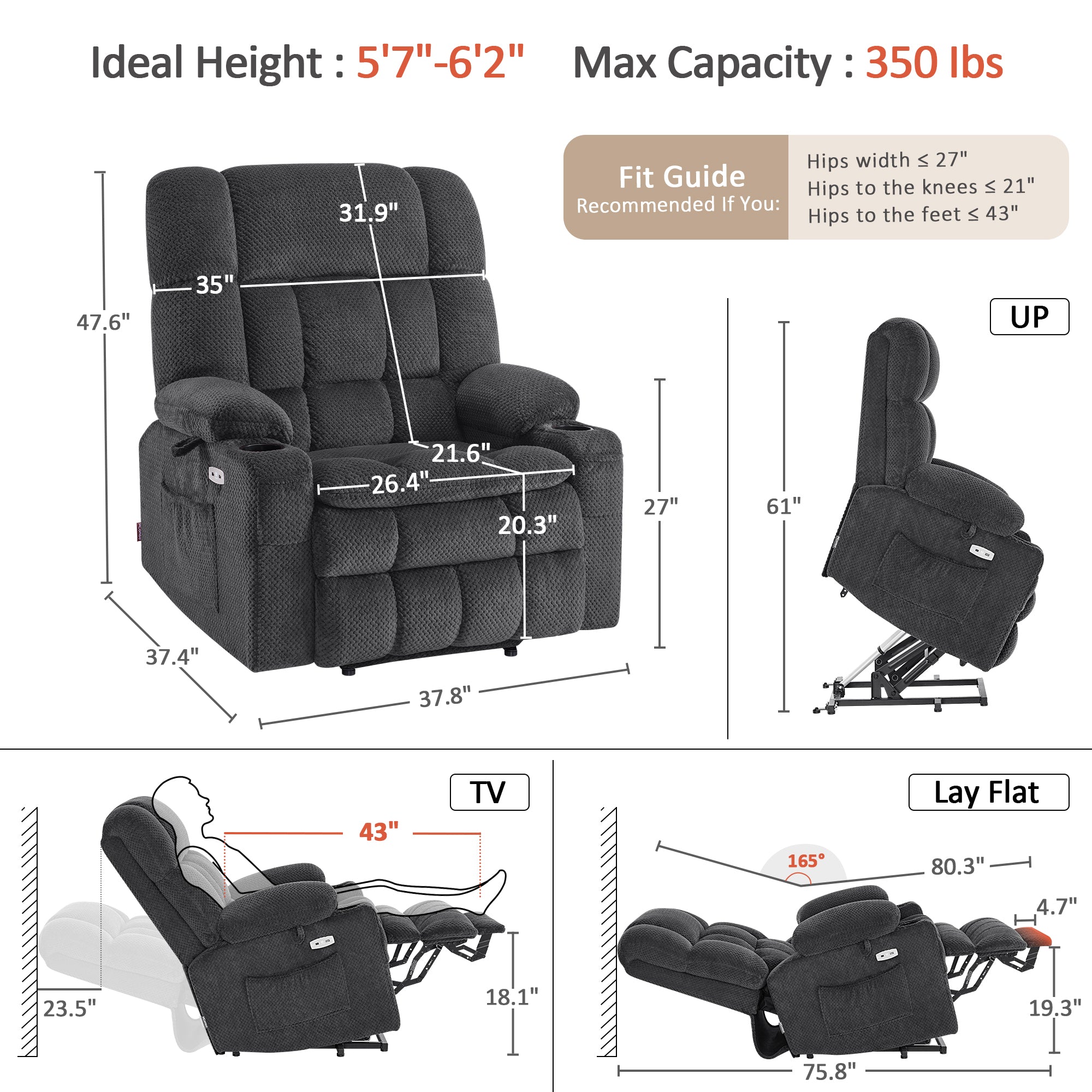 Dual Motor Power Lift Recliner Chair for Elderly, Massage and Heat, Lay Flat for Sleeping, Fabric 7890|7893|7896|R7897|R7891|R7894