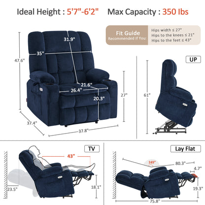 Dual Motor Power Lift Recliner Chair for Elderly, Massage and Heat, Lay Flat for Sleeping, Fabric 7890|7893|7896|R7897|R7891|R7894