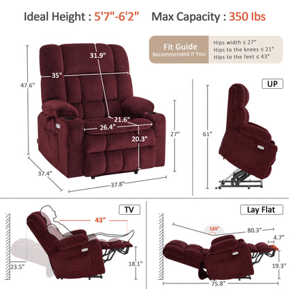 Dual Motor Power Lift Recliner Chair for Elderly, Massage and Heat, Lay Flat for Sleeping, Fabric 7890|7893|7896|R7897|R7891|R7894