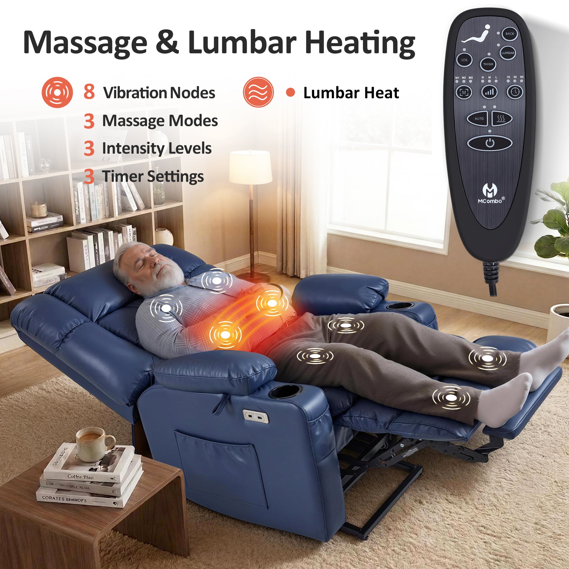 Dual Motor Power Lift Recliner Chair, Massage and Heat, Lay Flat for Sleeping, Faux Leather 7890|7893|7896|R7891|R7897|R7894