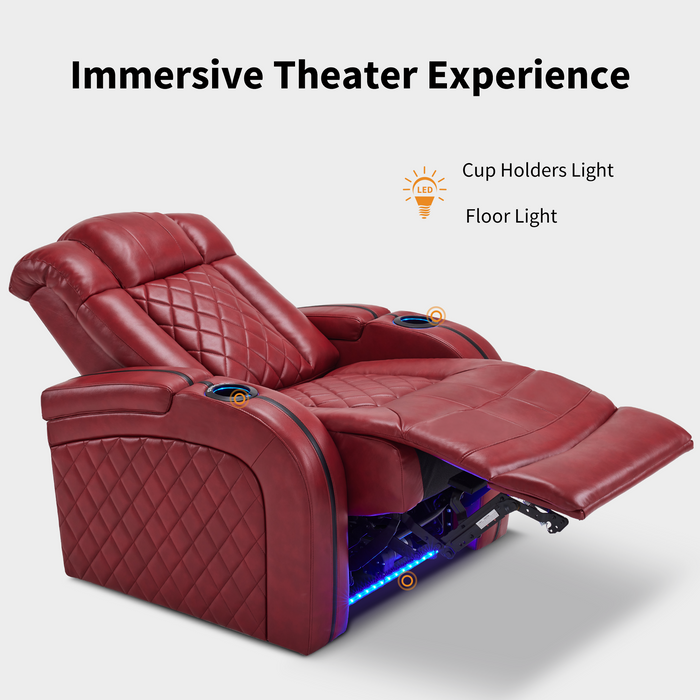 MCombo Home Theater Seating with Adjustable Headrest, Breathable Leather Power Theater Recliner Chair, Dual Motor Movie Reclining Sofa with USB, Ambient Lighting & Hidden Arm Storage HTS411