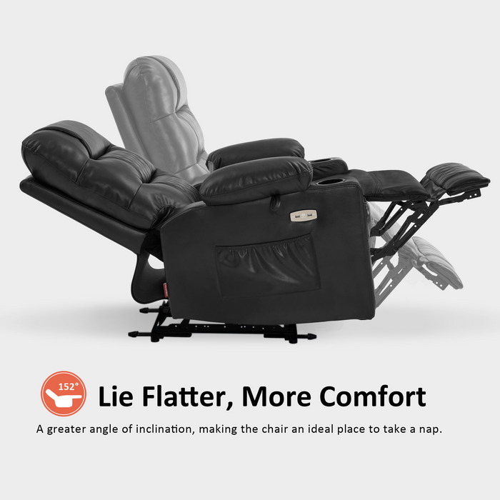 MCombo Power Recliner Chair, Electric Reclining with Heat and Massage for Adult, Cup Holder, USB Port, Extended Footrest, Faux Leather Electric Reliner Sofa Seat for Living Room, 6160-PR621  (No Lift)