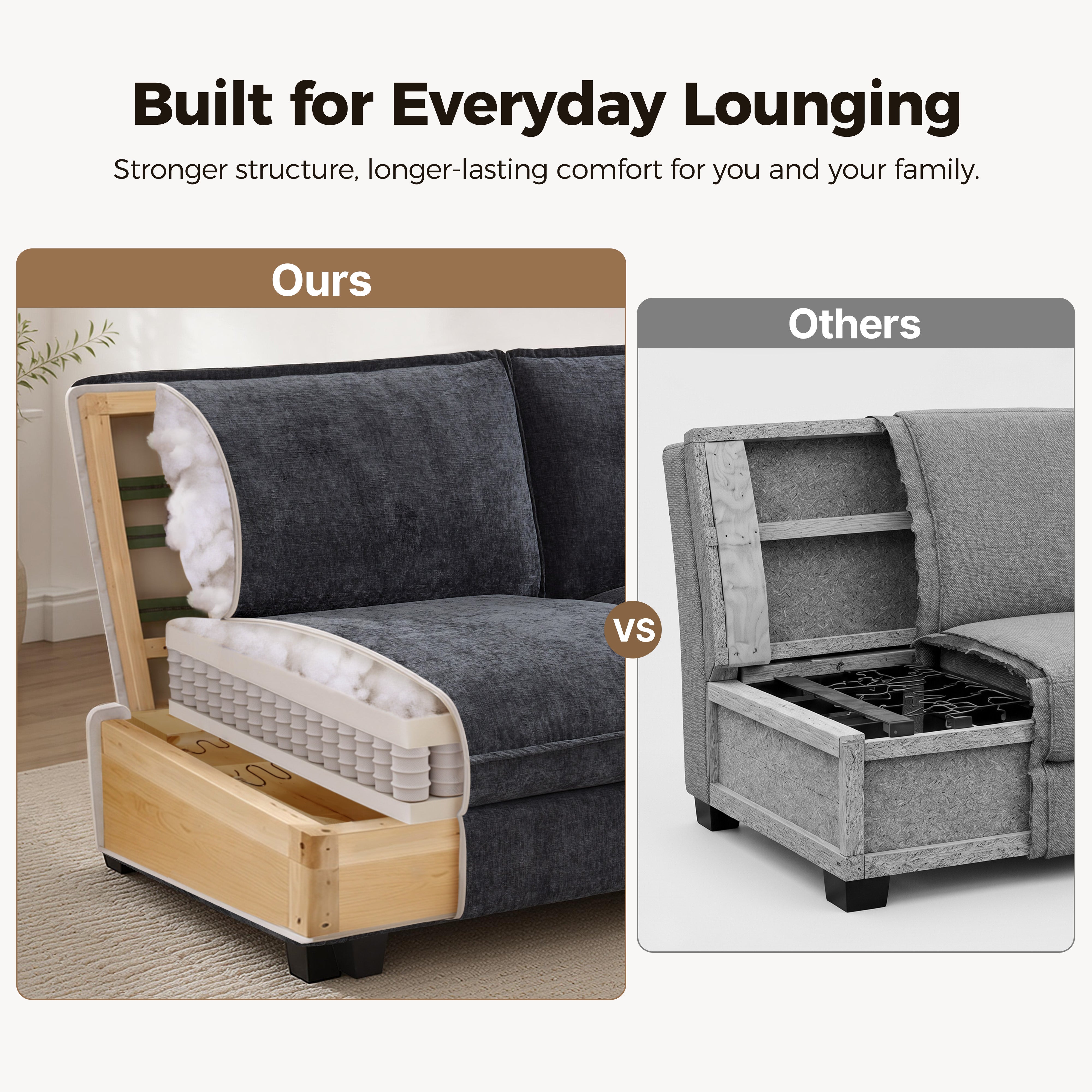 Oversized Cloud Modular Sectional Sofa, FSC Certified Sectional Couches with Ottoman for Living Room S0701