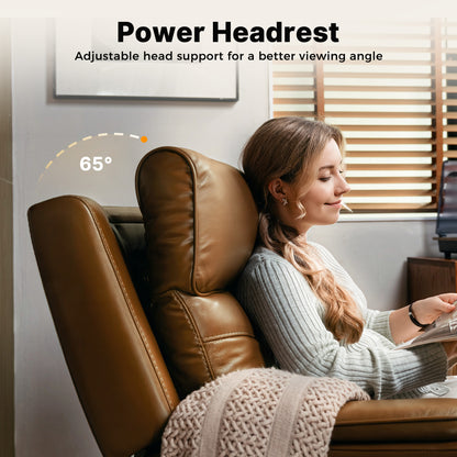Genuine Leather Zero-Wall Power Recliner with Adjustable Headrest, Cup Holders GL58
