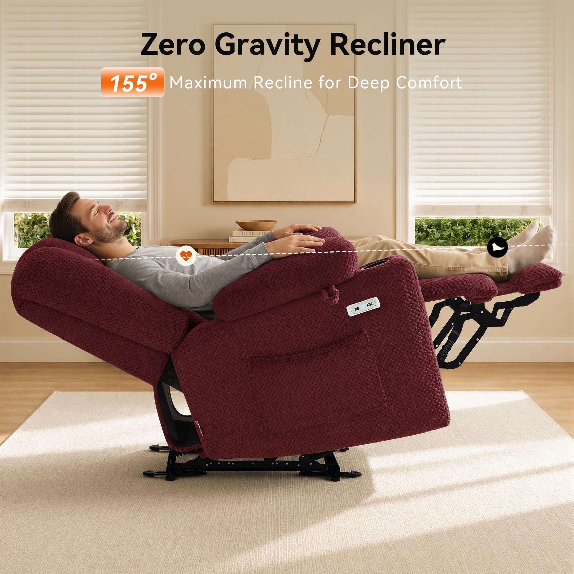 Power Recliner Chair with Massage and Heat, Fabric 8015|8017