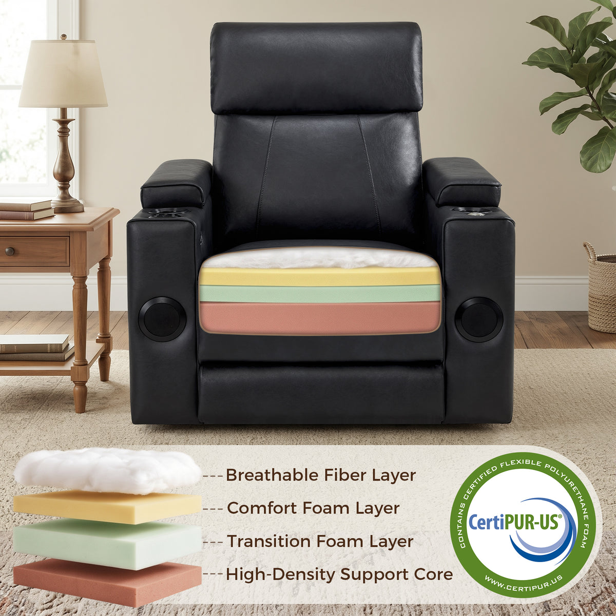 Wall Hugger Recliner Chair for RV, Theater Seating, HTS859