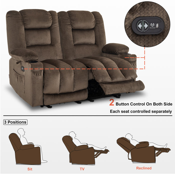 MCombo Electric Reclining Loveseat Sofa with Heat and Massage, Fabric Power Loveseat Recliner, USB Charge Port, Cup Holders for Living Room 648