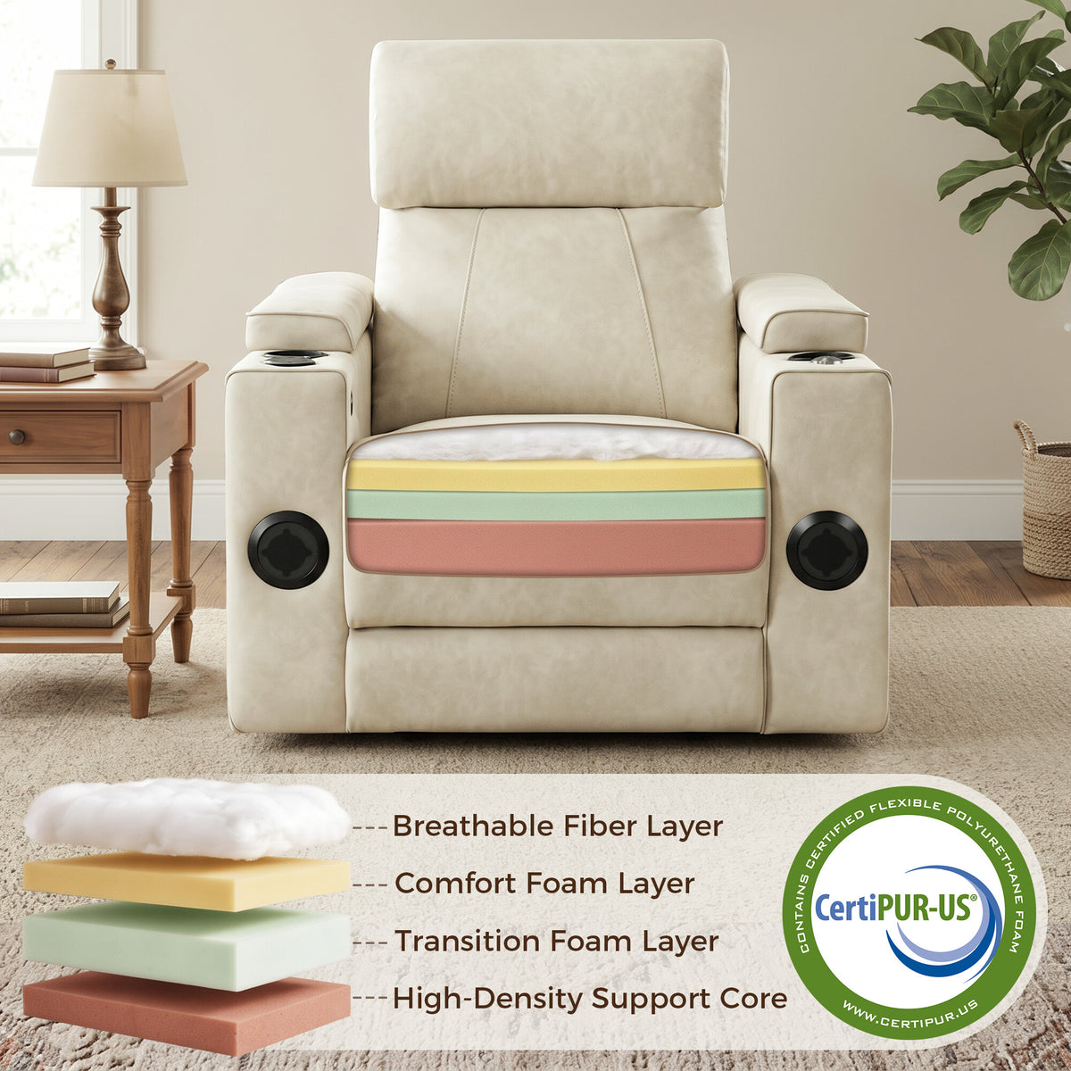Wall Hugger Recliner Chair for RV, Theater Seating, HTS859
