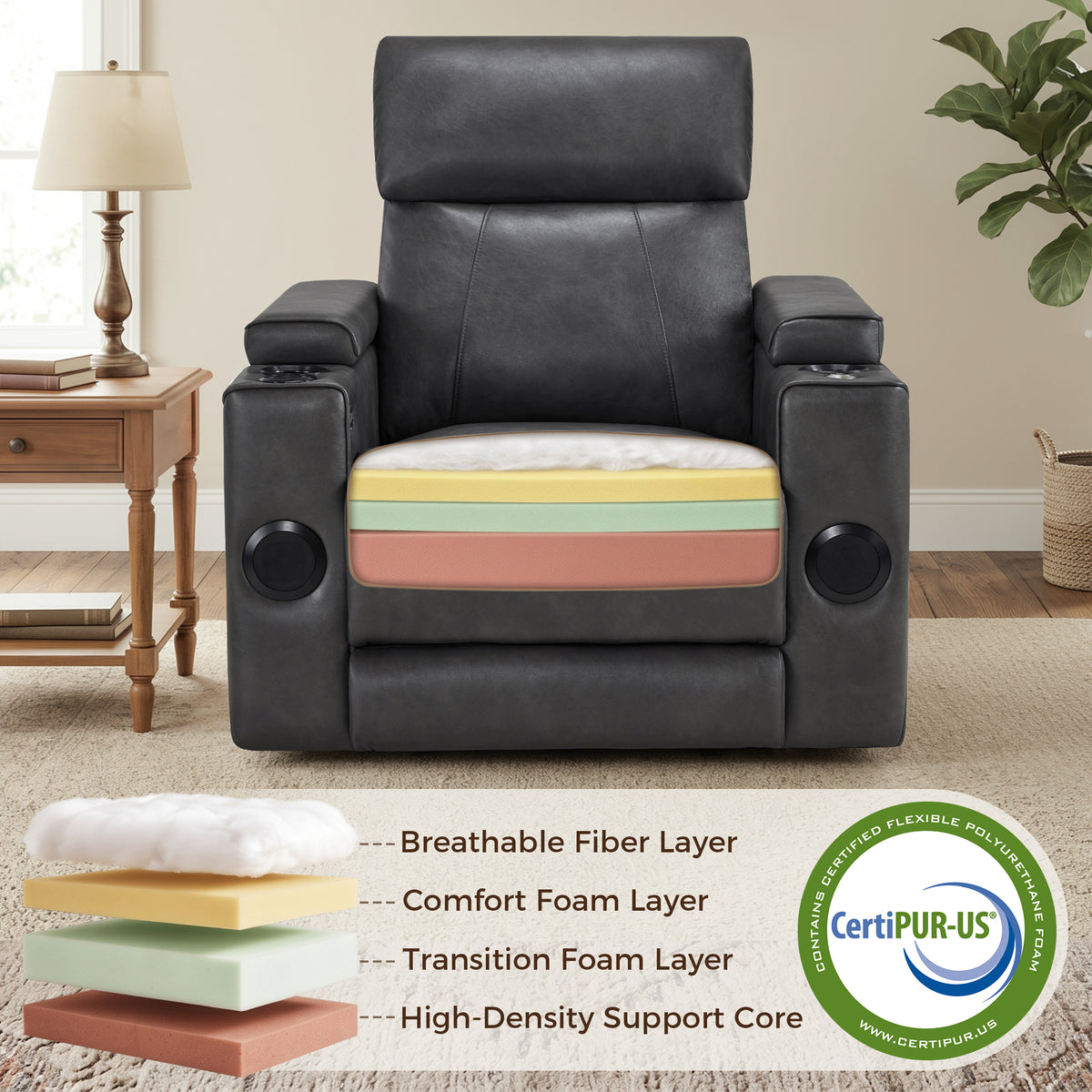 Wall Hugger Recliner Chair for RV, Theater Seating, HTS859