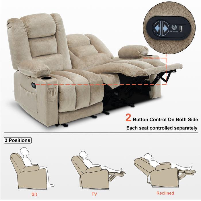 MCombo Electric Reclining Loveseat Sofa with Heat and Massage, Fabric Power Loveseat Recliner, USB Charge Port, Cup Holders for Living Room 648