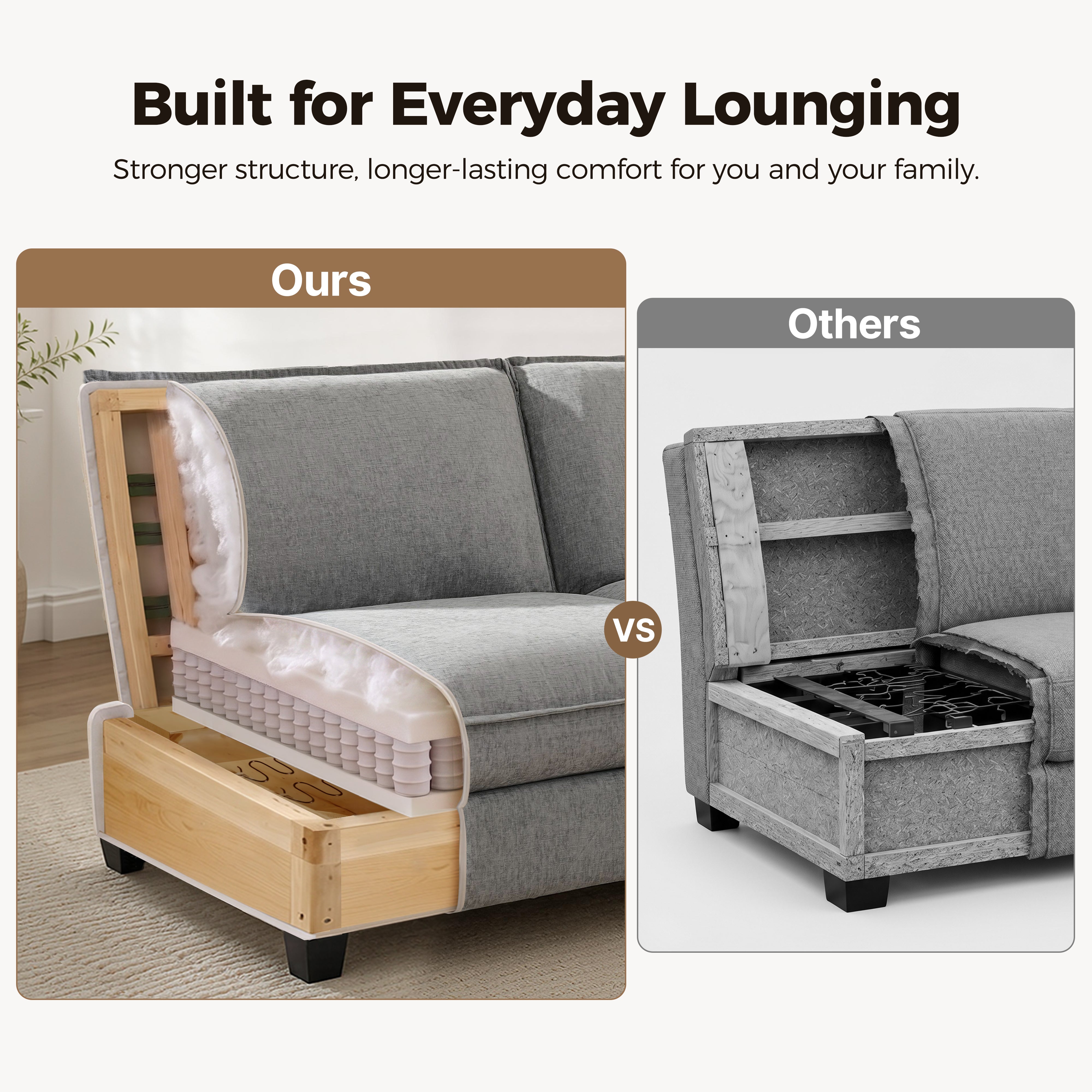 Oversized Cloud Modular Sectional Sofa, FSC Certified Sectional Couches with Ottoman for Living Room S0701