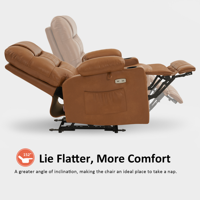 MCombo Power Recliner Chair, Electric Reclining with Heat and Massage for Adult, Cup Holder, USB Port, Extended Footrest, Faux Leather Electric Reliner Sofa Seat for Living Room, 6160-PR621  (No Lift)