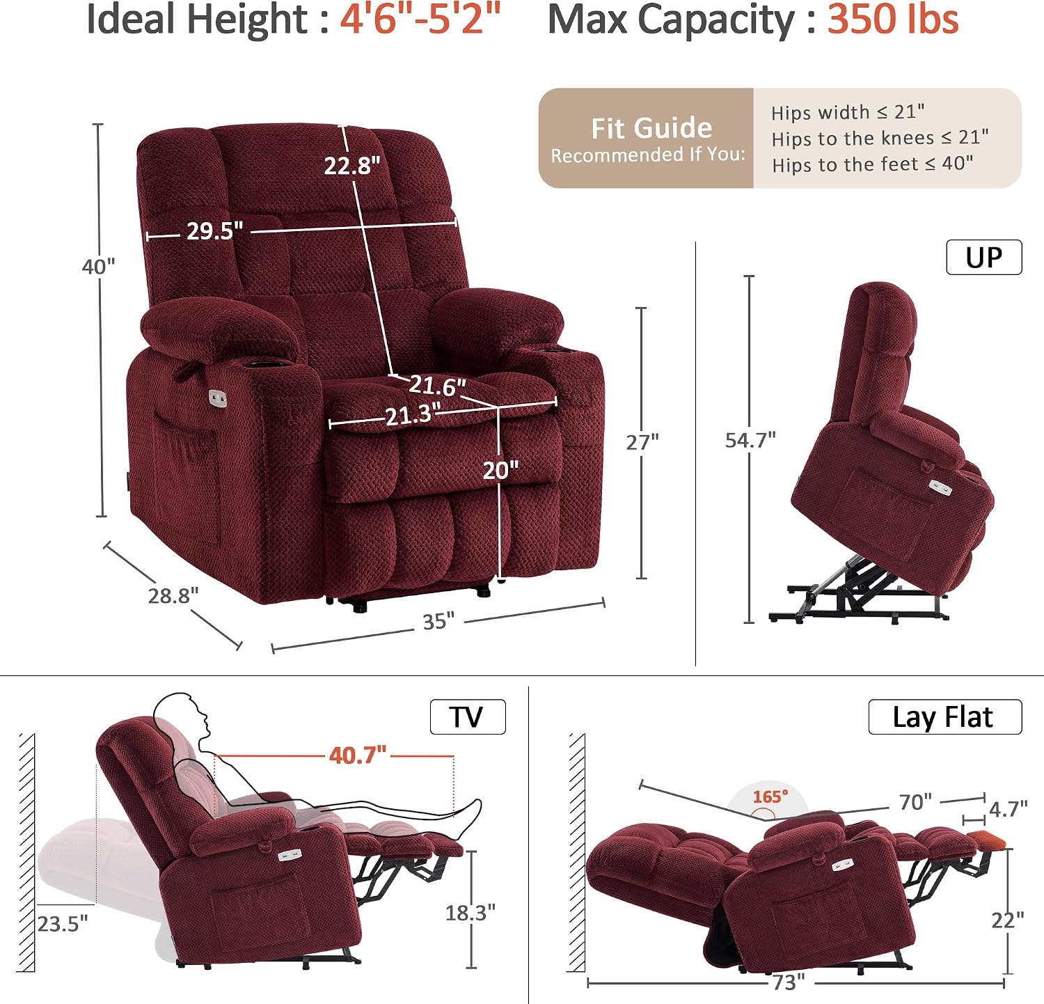 Dual Motor Power Lift Recliner Chair for Elderly, Massage and Heat, Lay Flat for Sleeping, Fabric 7890|7893|7896|R7897|R7891|R7894