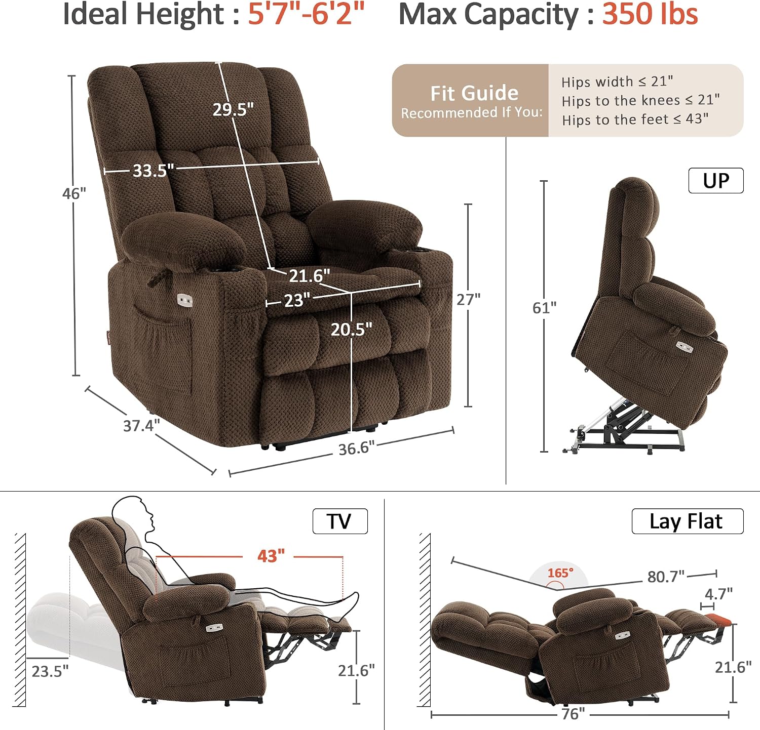 Dual Motor Power Lift Recliner Chair for Elderly, Massage and Heat, Lay Flat for Sleeping, Fabric 7890|7893|7896|R7897|R7891|R7894
