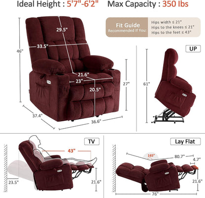 Dual Motor Power Lift Recliner Chair for Elderly, Massage and Heat, Lay Flat for Sleeping, Fabric 7890|7893|7896|R7897|R7891|R7894