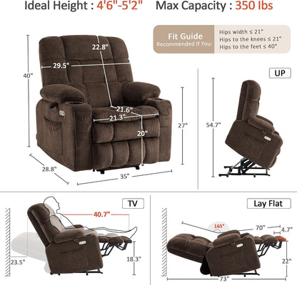 Dual Motor Power Lift Recliner Chair for Elderly, Massage and Heat, Lay Flat for Sleeping, Fabric 7890|7893|7896|R7897|R7891|R7894