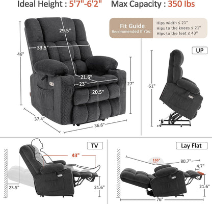 Dual Motor Power Lift Recliner Chair for Elderly, Massage and Heat, Lay Flat for Sleeping, Fabric 7890|7893|7896|R7897|R7891|R7894