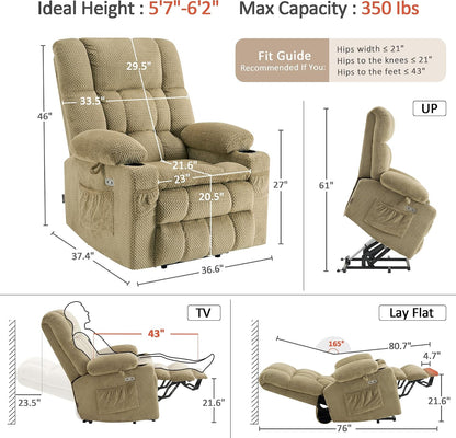 Dual Motor Power Lift Recliner Chair for Elderly, Massage and Heat, Lay Flat for Sleeping, Fabric 7890|7893|7896|R7897|R7891|R7894