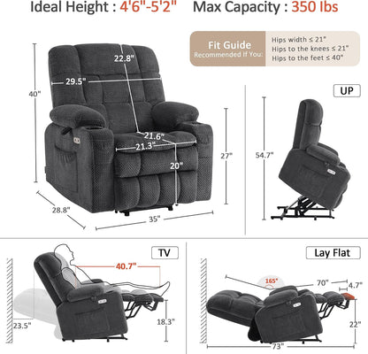 Dual Motor Power Lift Recliner Chair for Elderly, Massage and Heat, Lay Flat for Sleeping, Fabric 7890|7893|7896|R7897|R7891|R7894