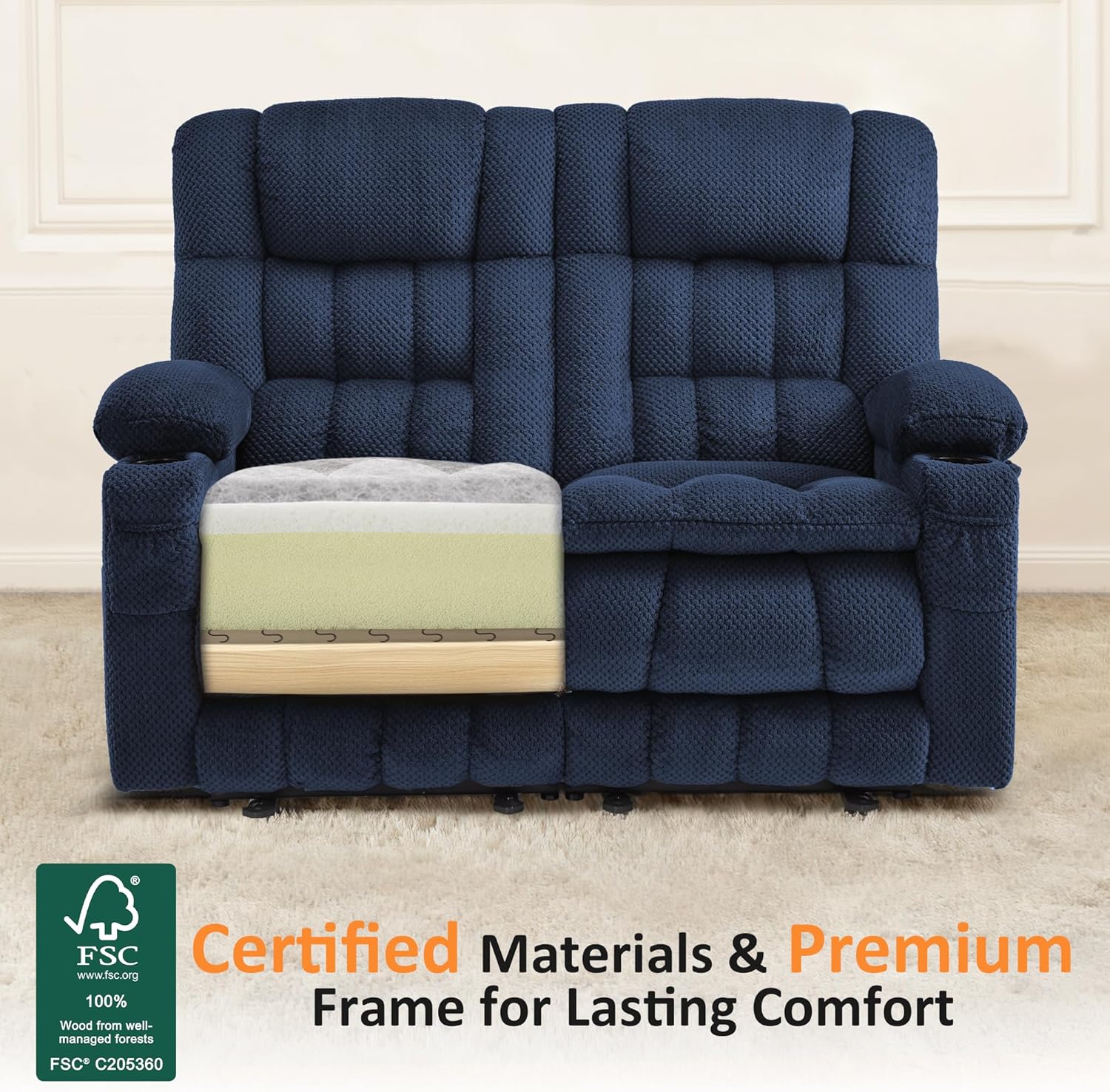Power Reclining Loveseat with Heat and Massage, Fabric 6314|6316M3