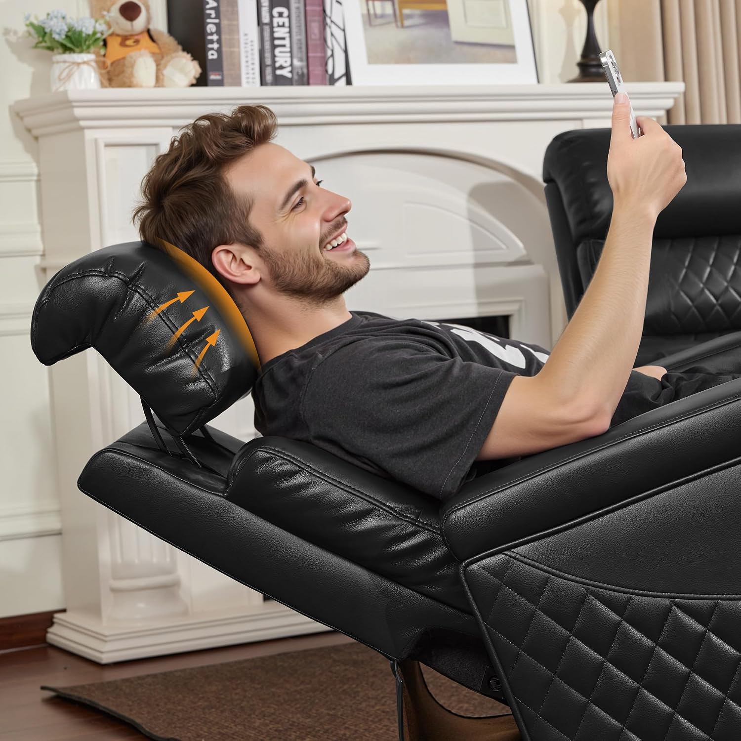 Power Reclining Loveseat with Console, Home Theater Seating, Faux leather HTS480