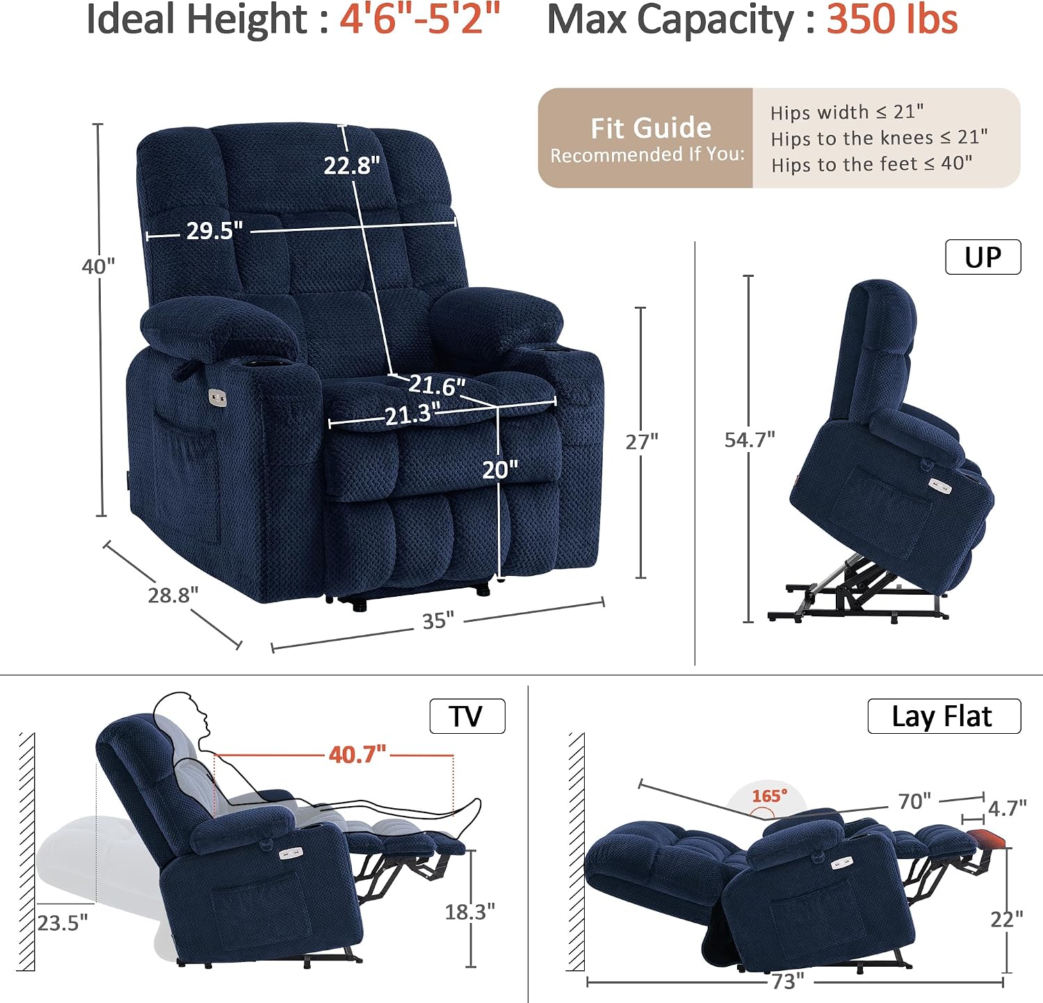 Dual Motor Power Lift Recliner Chair for Elderly, Massage and Heat, Lay Flat for Sleeping, Fabric 7890|7893|7896|R7897|R7891|R7894