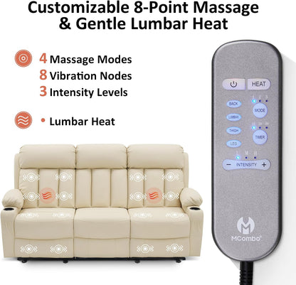 84 in 3 Seater Reclining Sofa with Heat and Massage 6077