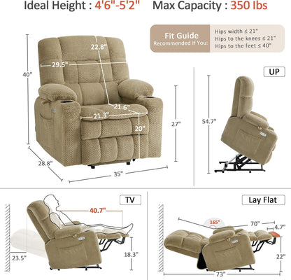 Dual Motor Power Lift Recliner Chair for Elderly, Massage and Heat, Lay Flat for Sleeping, Fabric 7890|7893|7896|R7897|R7891|R7894