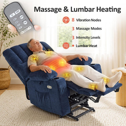 Power Lift Recliner Chair, Massage and Heat, Fabric 7095|7099|R7092|R7096