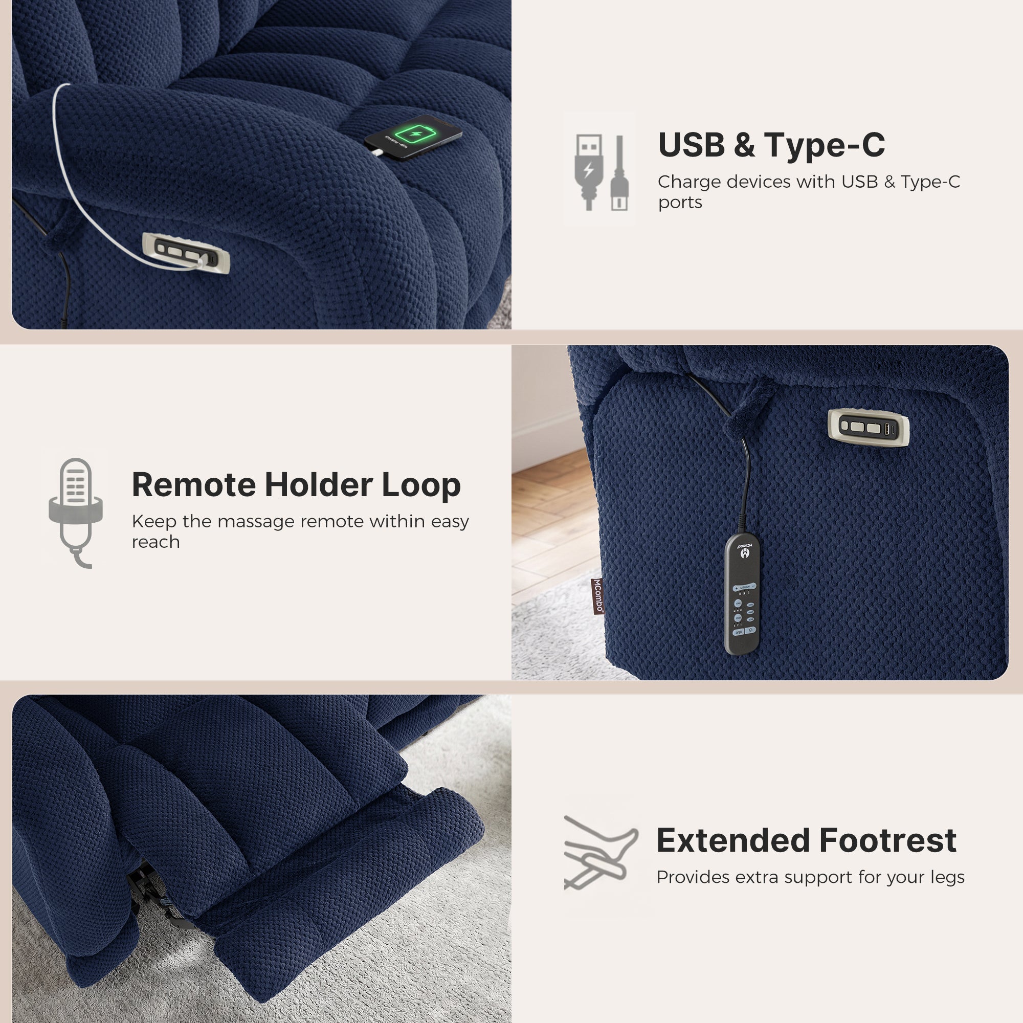 65 in Oversized Reclining Loveseat with Heat & Massage 6855 