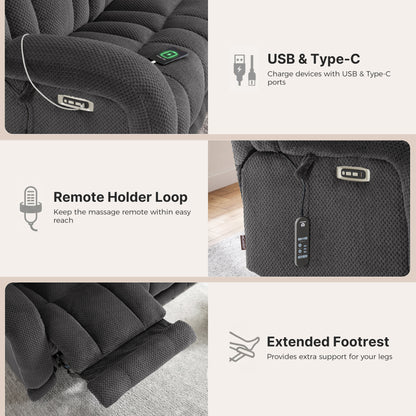 Power Reclining Loveseat with Heat and Massage, Fabric 6855