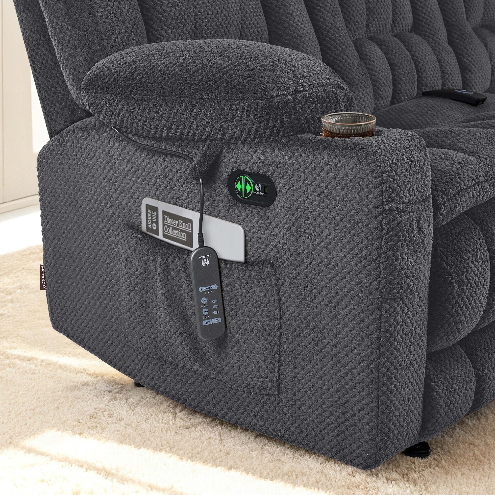 Power Reclining Loveseat with Heat and Massage, Fabric RS6314
