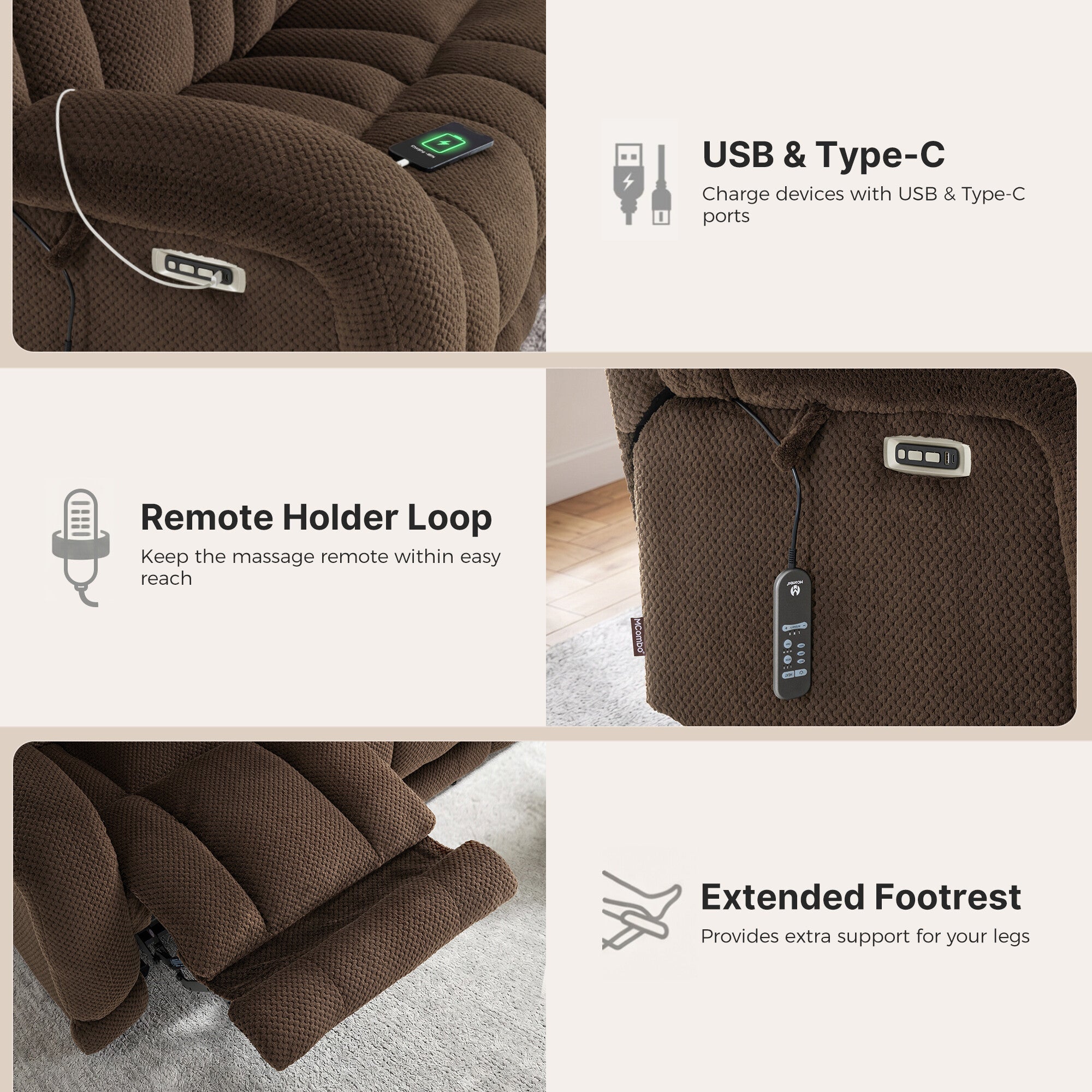 Power Reclining Loveseat with Heat and Massage, Fabric 6855