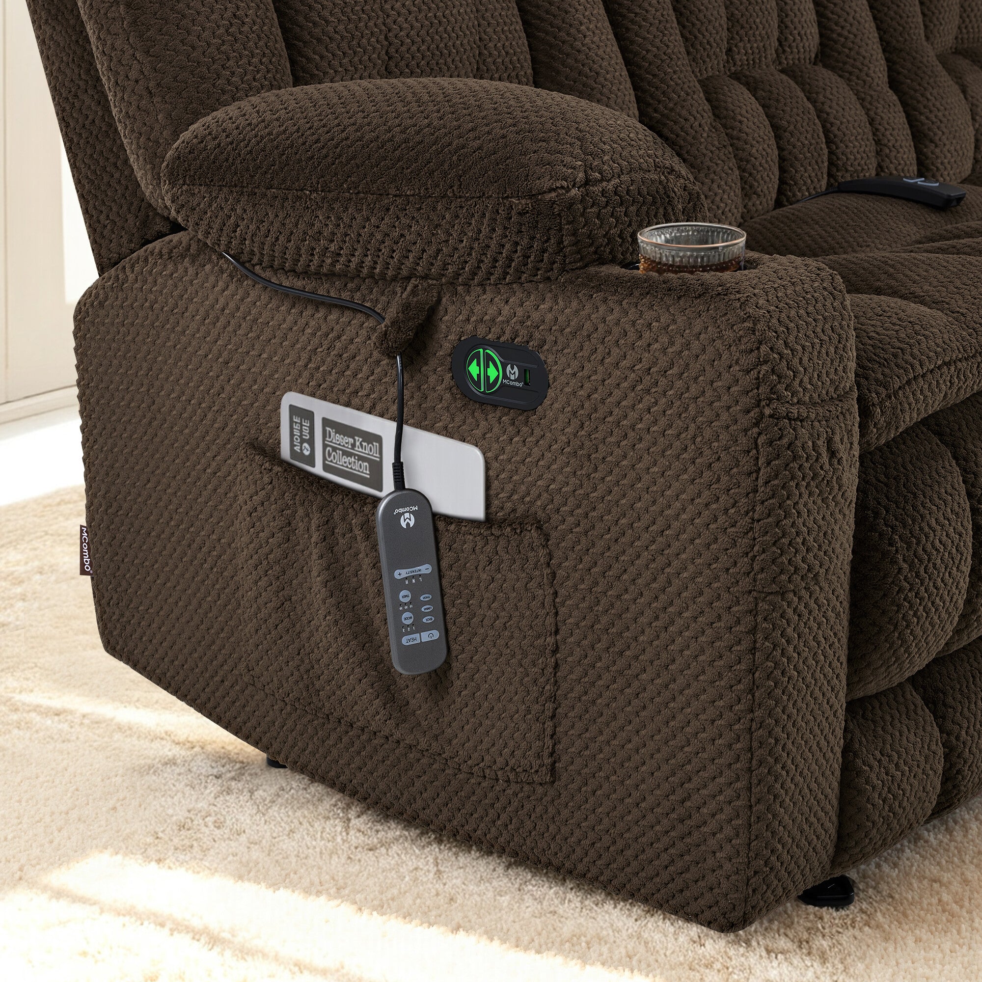 Power Reclining Loveseat with Heat and Massage, Fabric RS6314