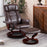Mcombo Swiveling Recliner Chair with Wrapped Wood Base and Matching Ottoman Footrest, Furniture Casual Chair, Faux Leather 9019