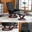 Mcombo Swiveling Recliner Chair with Wrapped Wood Base and Matching Ottoman Footrest, Furniture Casual Chair, Faux Leather 9019