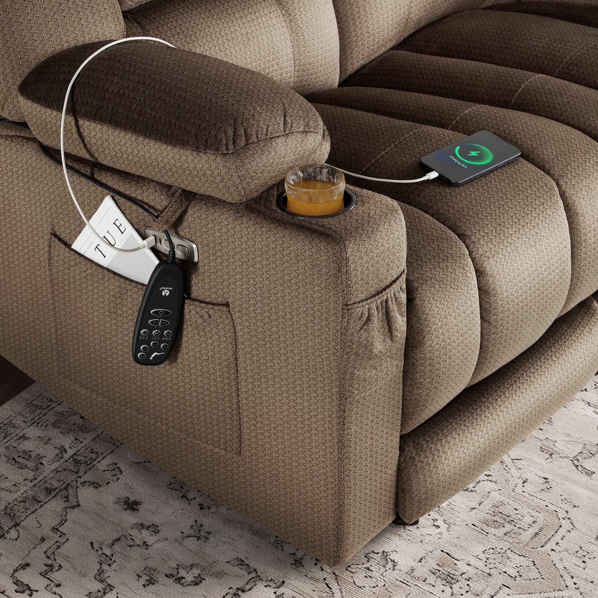 Power Reclining Loveseat with Heat and Massage, Fabric PR648