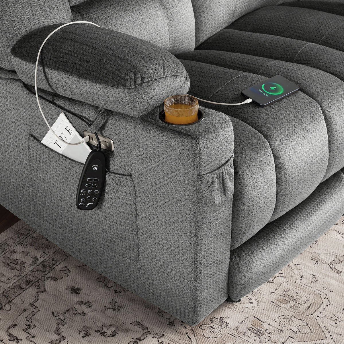 82 in 3 Seater Reclining Sofa with Heat and Massage PR648M3