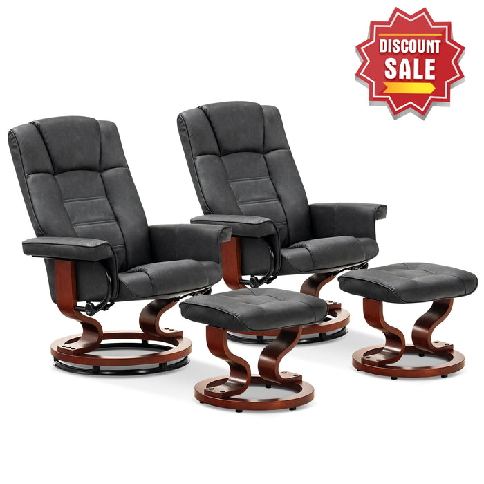 MCombo Swiveling Recliner Chair with Wrapped Wood Base and Matching Ottoman Footrest, Furniture Casual Chair, Faux Leather 9019