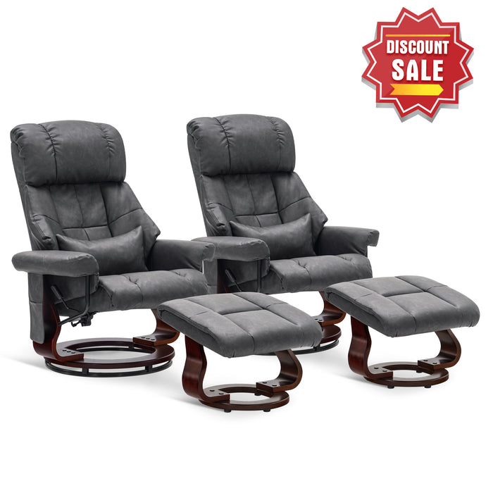 MCombo Recliner with Ottoman Reclining Chair with Massage and Lumbar Pillow, 360 Degree Swivel Wood Base, Faux Leather 9068