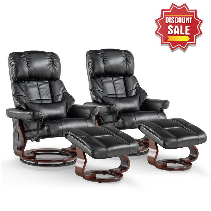 MCombo Recliner with Ottoman Reclining Chair with Massage and Lumbar Pillow, 360 Degree Swivel Wood Base, Faux Leather 9068