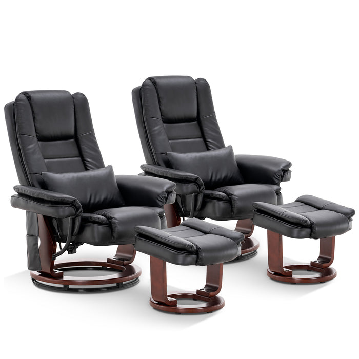 MCombo Recliner with Ottoman Chair Accent Recliner Chair with Vibration Massage, 360 Degree Swivel Wood Base, Faux Leather 9096