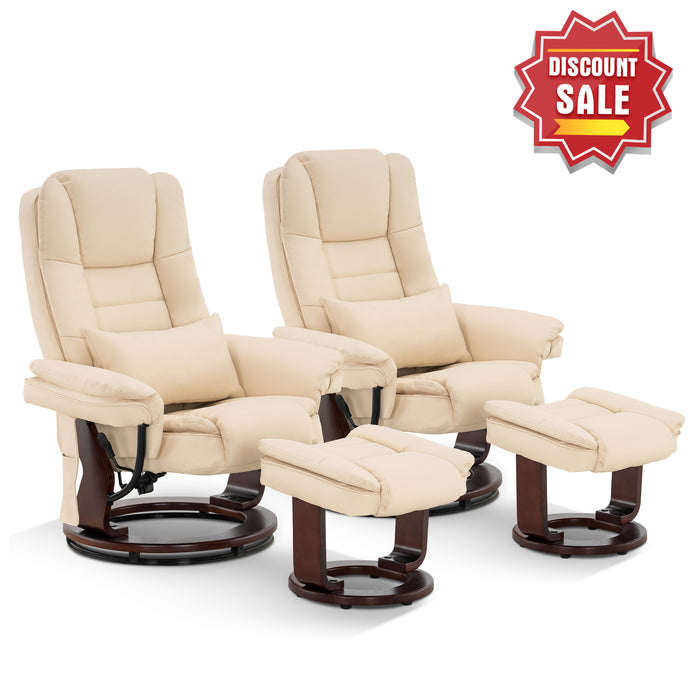 MCombo Recliner with Ottoman Chair Accent Recliner Chair with Vibration Massage, 360 Degree Swivel Wood Base, Faux Leather 9096