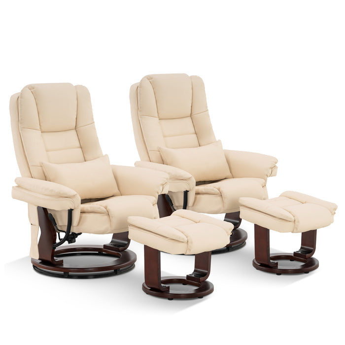 MCombo Recliner with Ottoman Chair Accent Recliner Chair with Vibration Massage, 360 Degree Swivel Wood Base, Faux Leather 9096